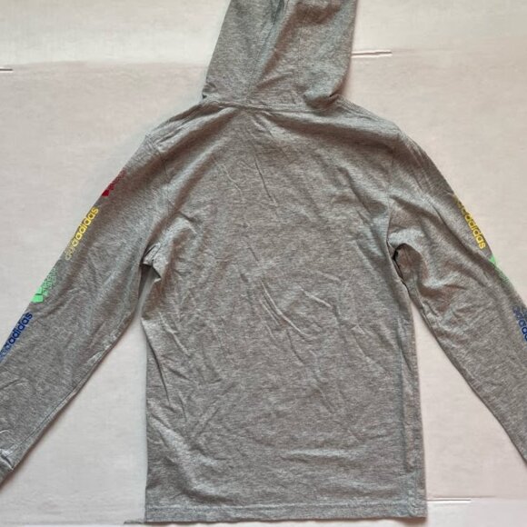 Adidas Boys' Rainbow Sleeve Long Sleeve Hooded Tee - Gray - Size M (10/12) - Picture 6 of 6